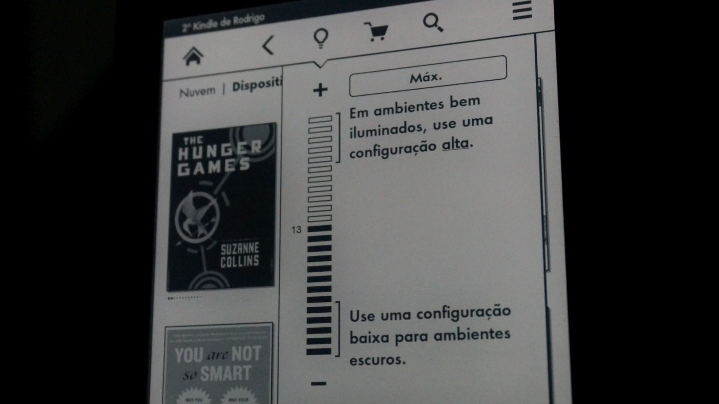 Slider de iluminação da tela do Kindle Paperwhite.
