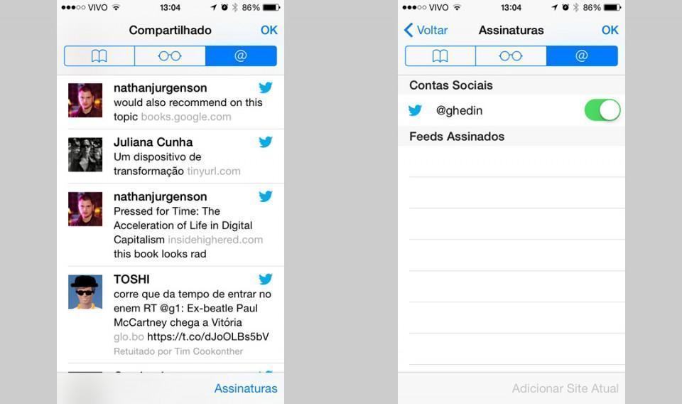 Extração de links do Twitter no Safari.