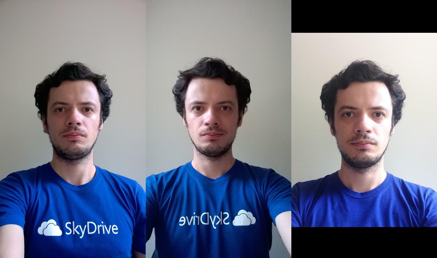 Três selfies com três câmeras diferentes.