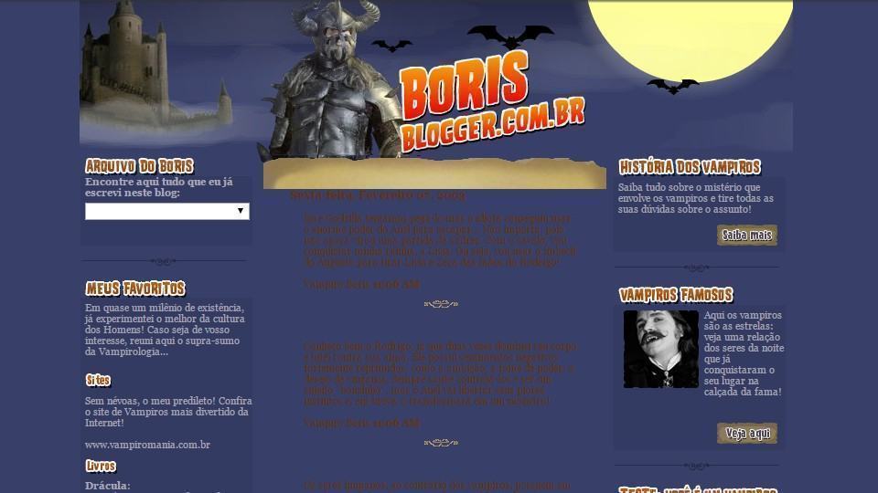 Blog do personagem Bóris, da novela O Beijo do Vampiro.