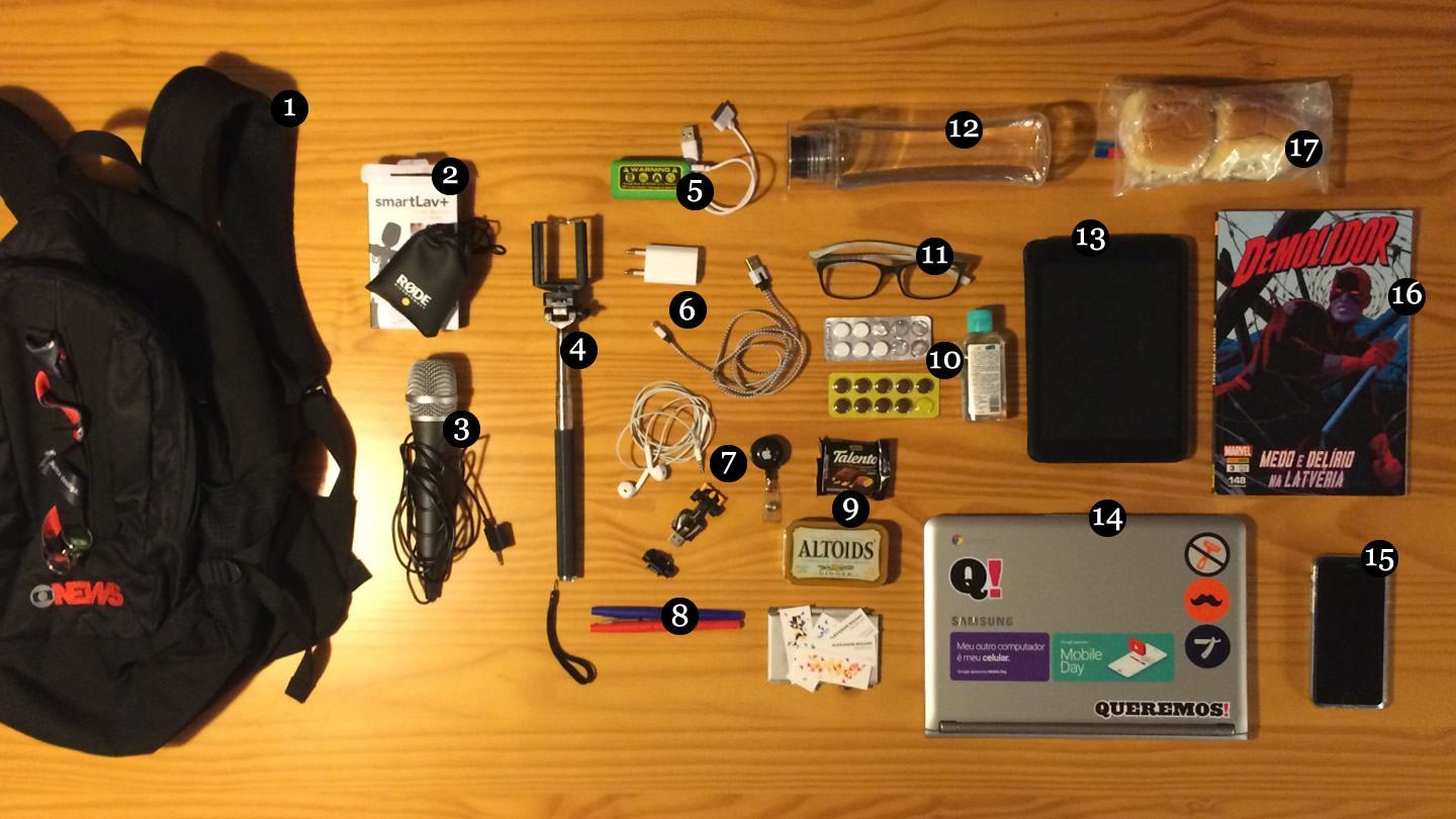 O que tem na mochila do Alexandre Roldão.