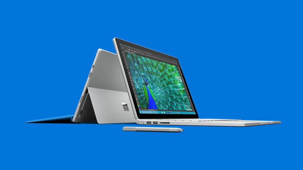 Imagem de divulgação do Surface Pro 4 e Surface Book.