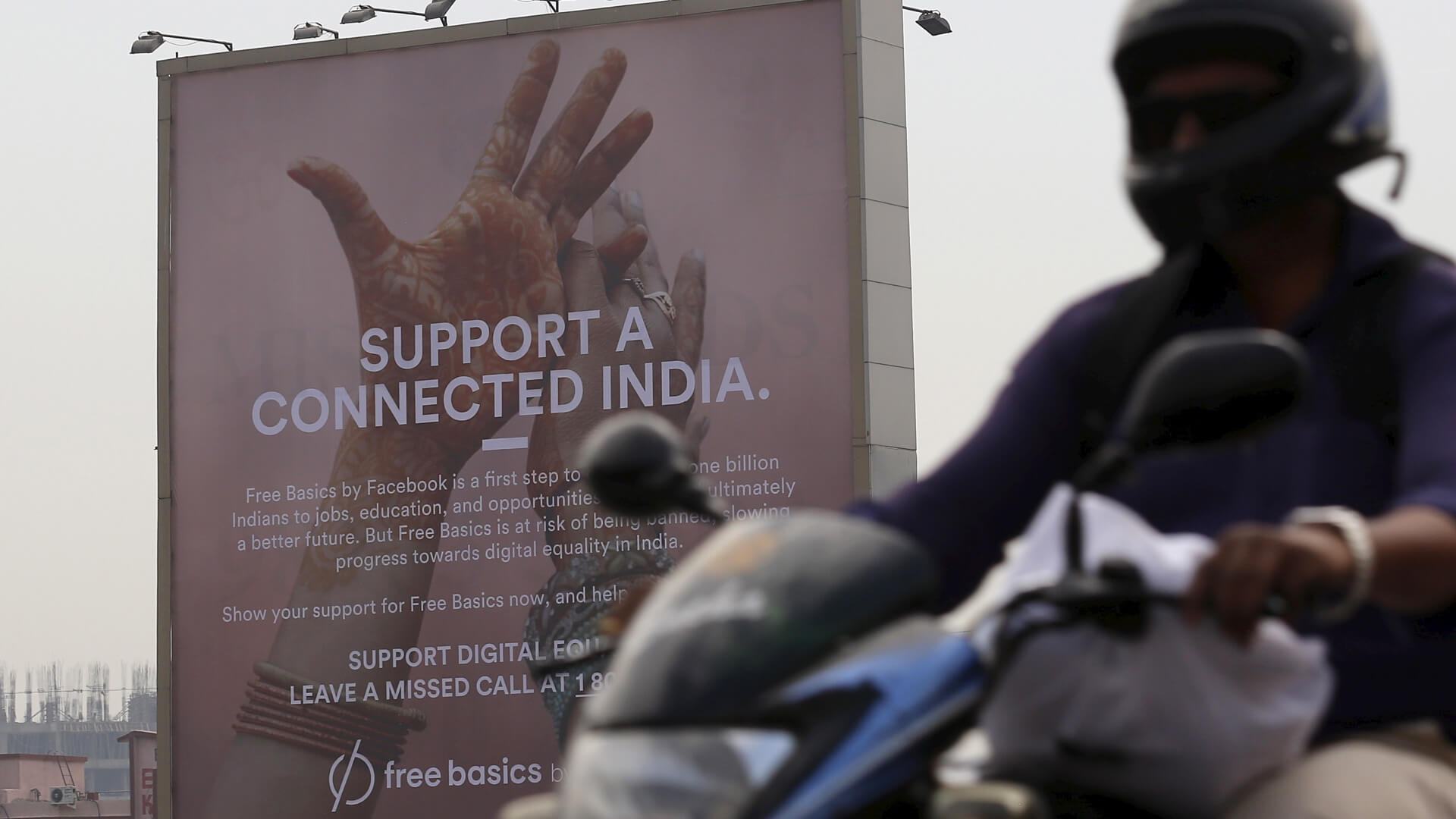 Outdoor do Free Basics do Facebook na Índia.