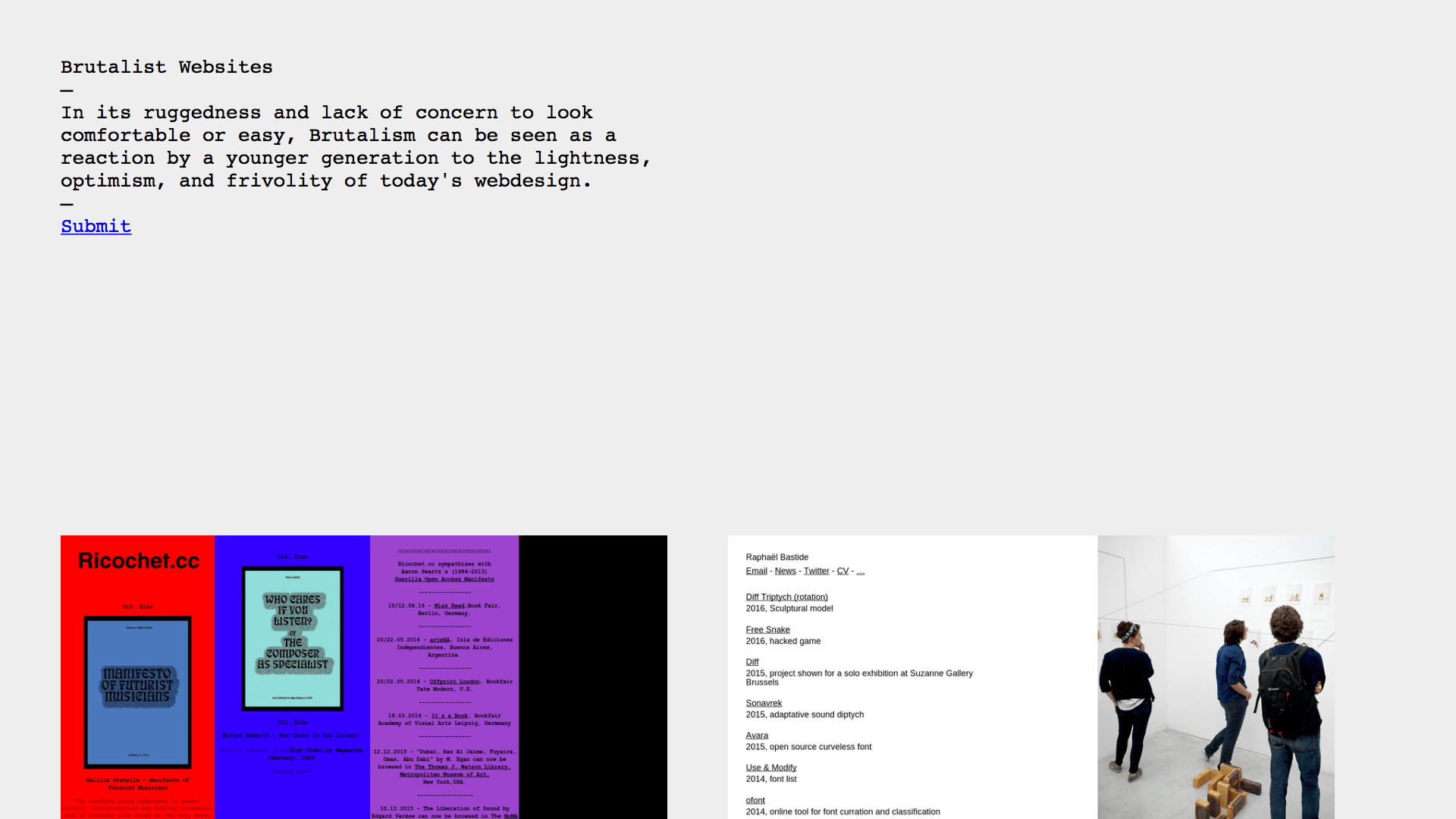 Print da página inicial do Brutalist Websites.