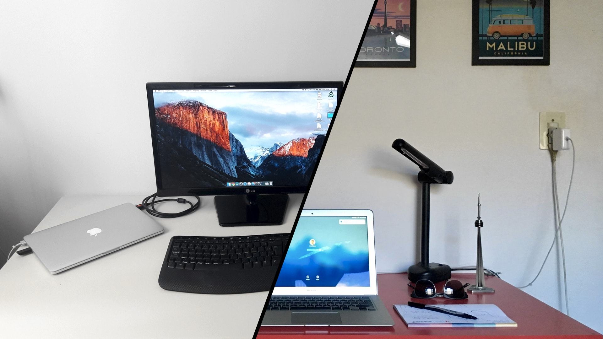 Montagem com as mesas de trabalho do Igor e do Celso.