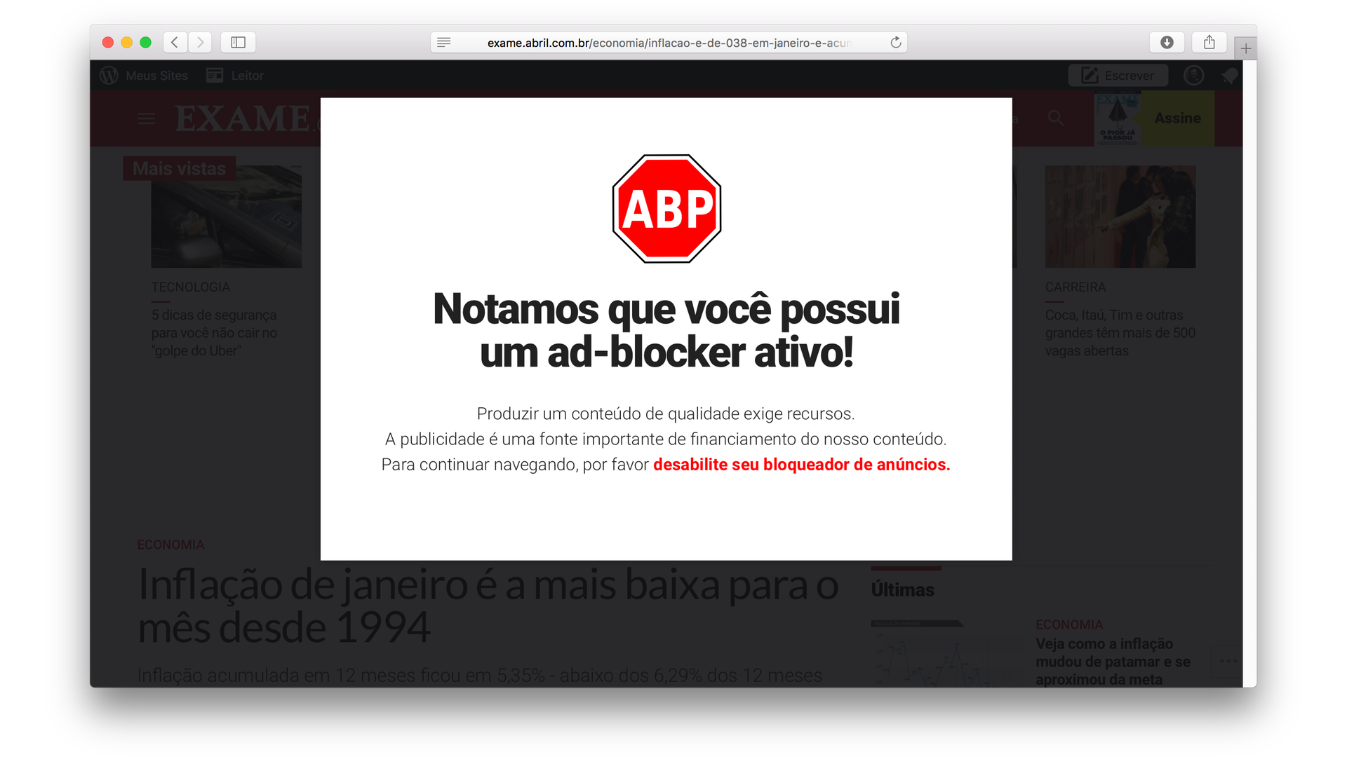 Notícia do site da Exame bloqueada.