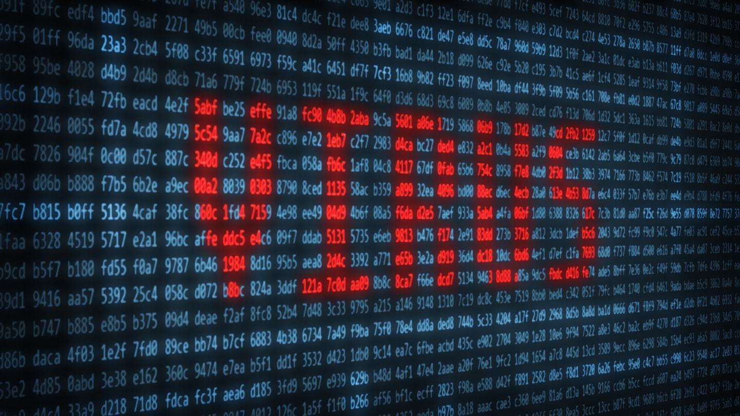 Palavra vírus escrita em código