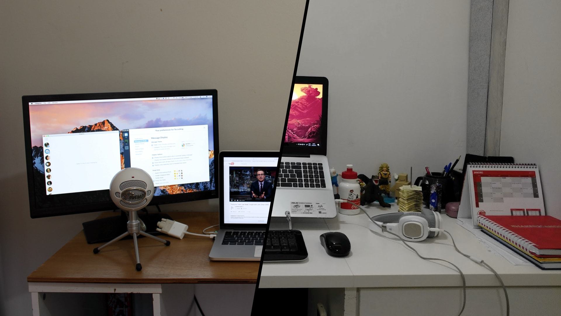 Mesas de trabalho do Ilton e do Jean.