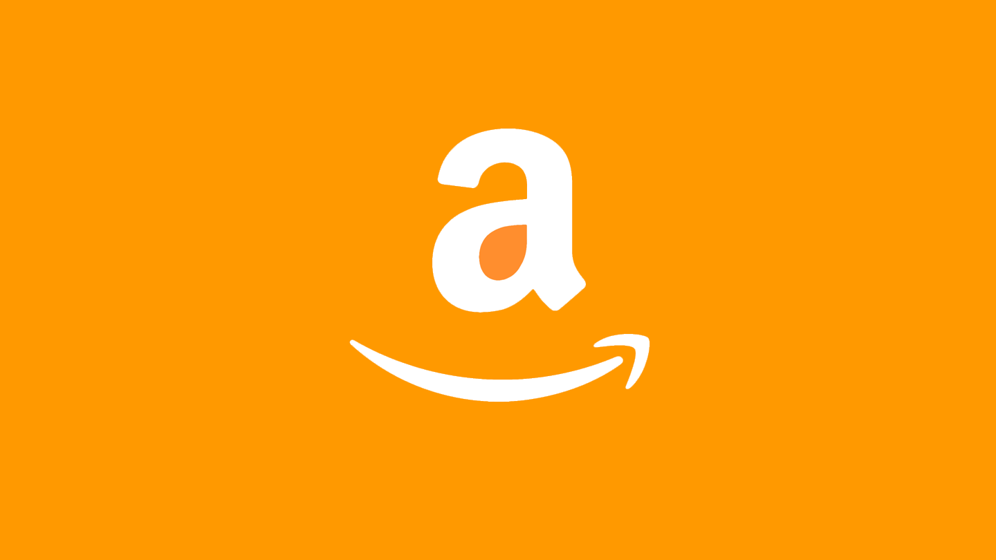 Logo da Amazon contra fundo laranja.