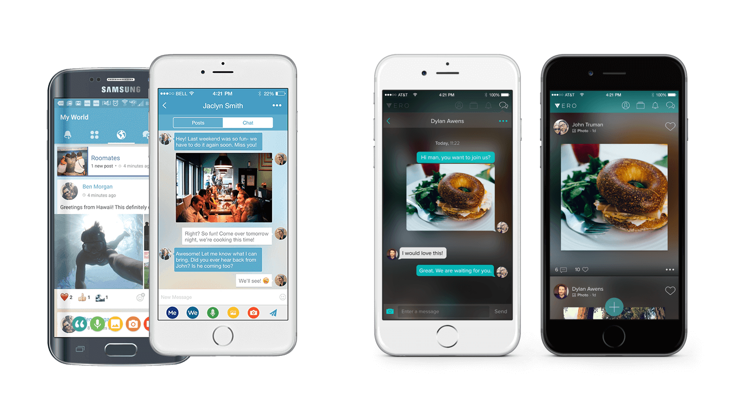Prints da MeWe e da Vero em smartphones.