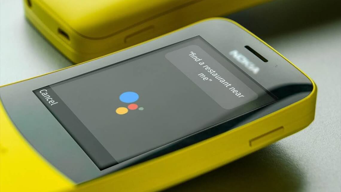 Feature phone da Nokia com o Google Assistente na tela.
