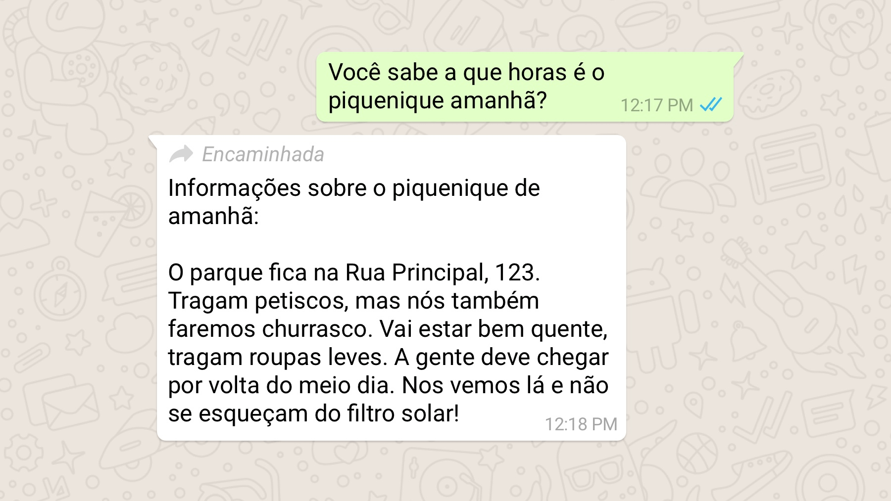 Exemplo de rótulo em mensagem encaminhada no WhatsApp.