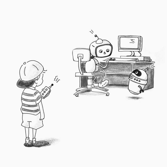 Menino controlando o robô à distância.