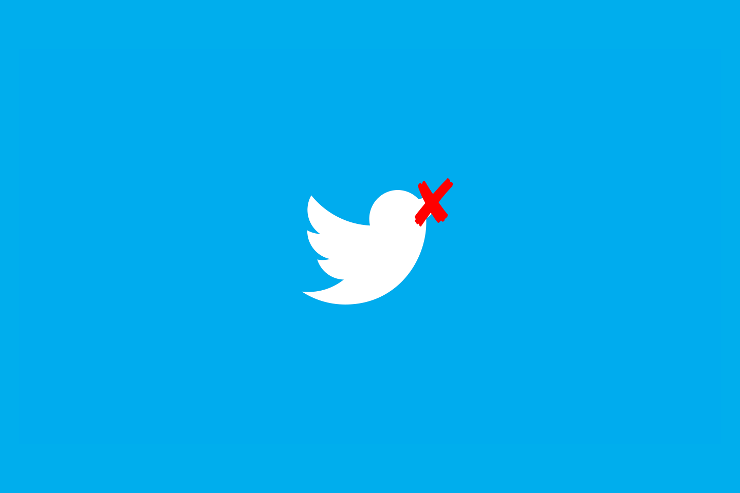 Pássaro logo do Twitter com um X vermelho no bico.