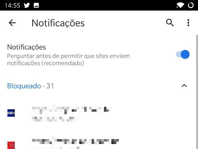 Tela das configurações do Chrome para desativar notificações de sites.