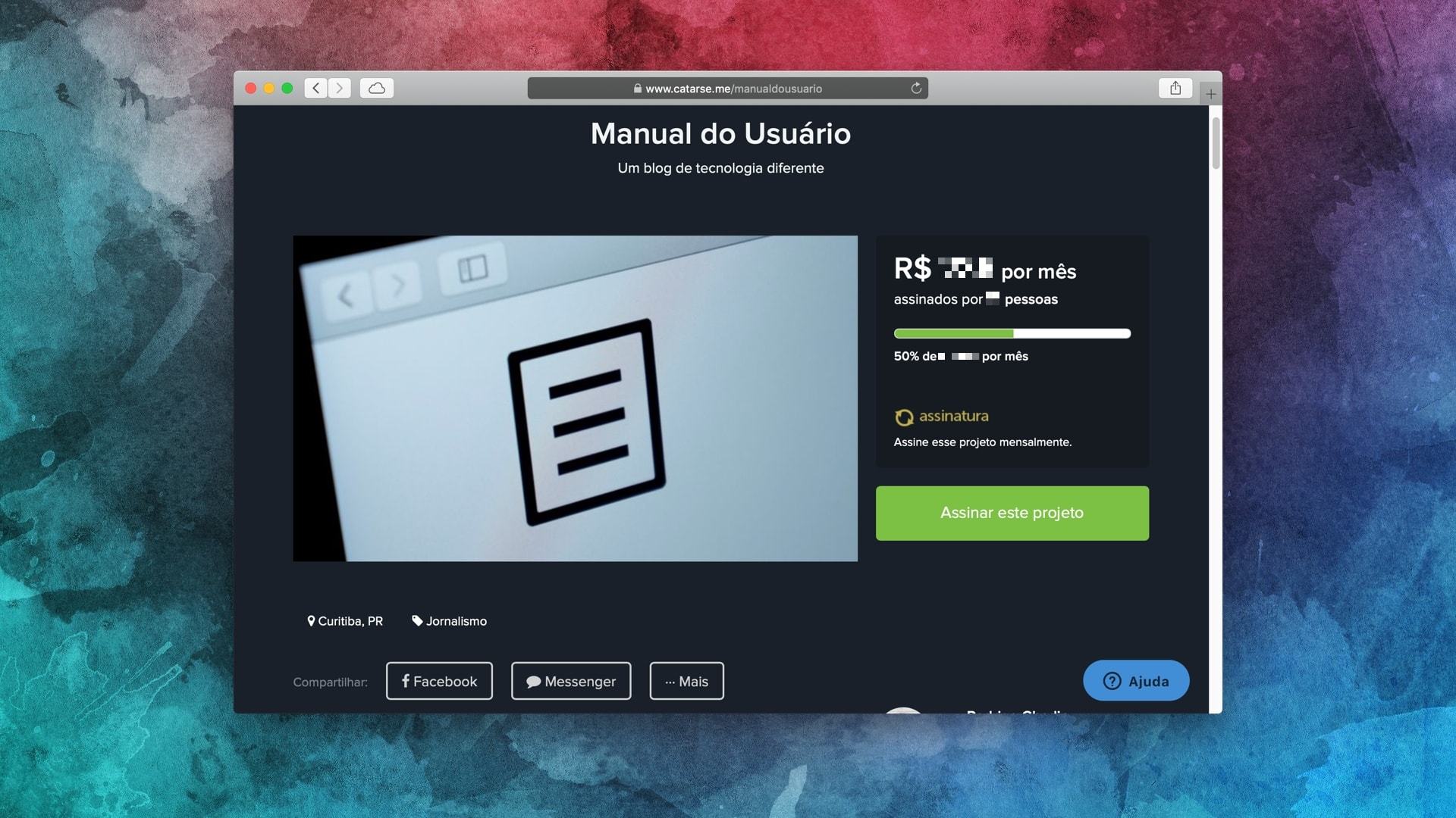 Print da página do Manual do Usuário no Catarse contra um fundo abstrato.