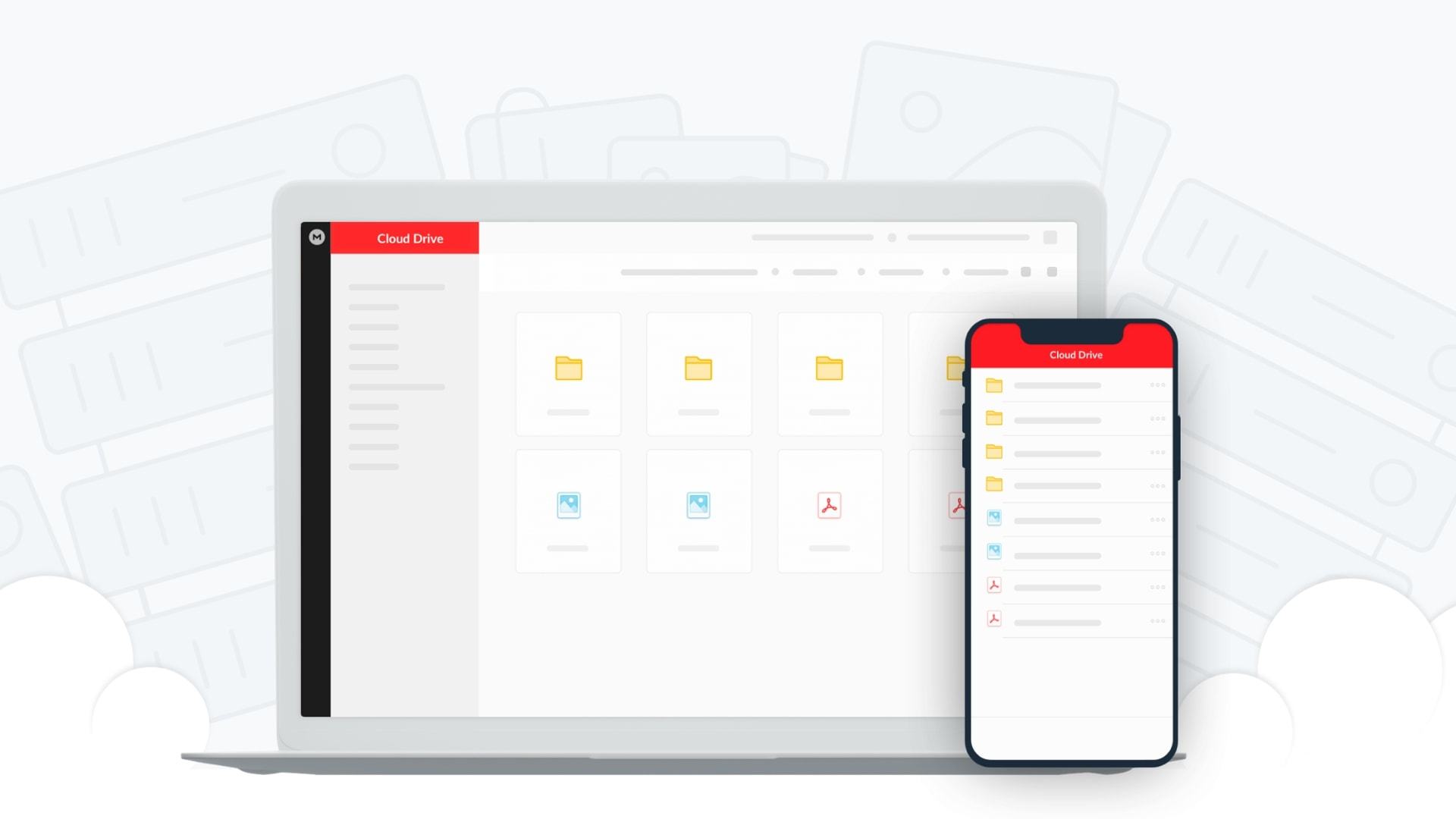 Ilustração do site e app do Mega em um notebook e celular.
