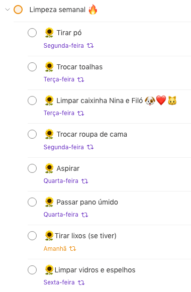 Lista de tarefas domésticas da Cristal, no Todoist.