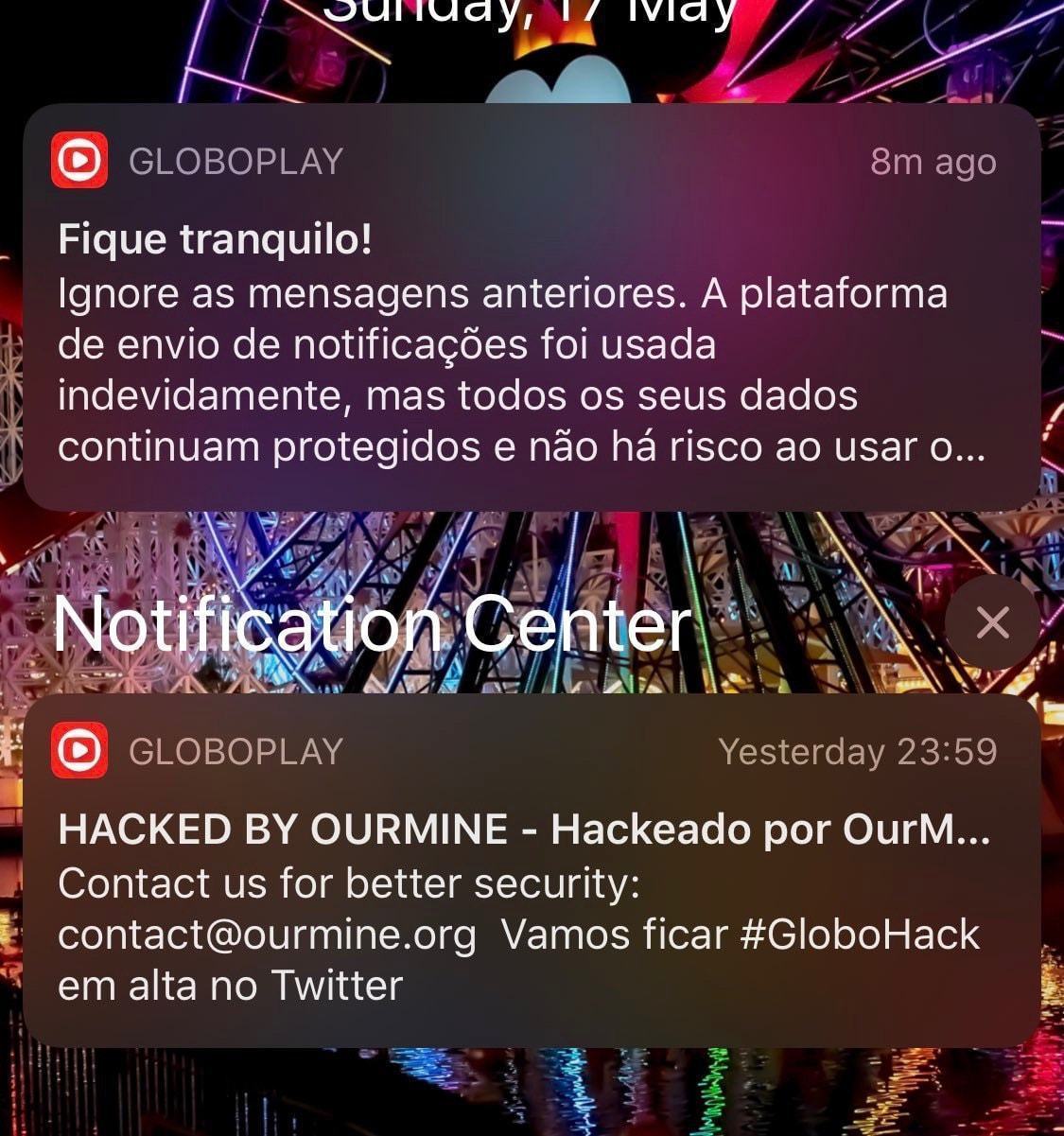Print de notificações estranha do Globoplay em um iPhone