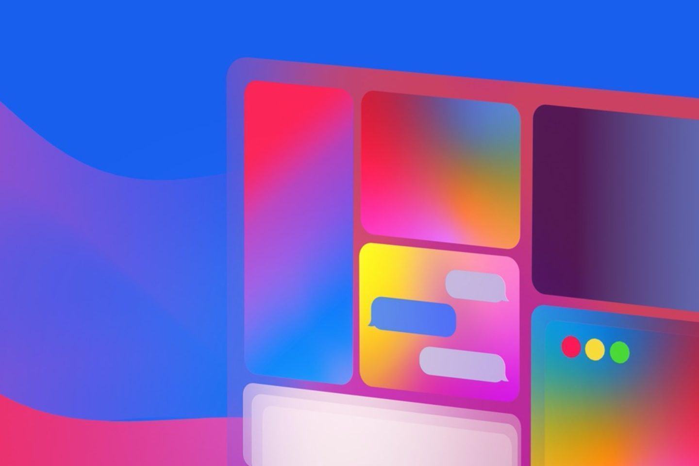 Widgets multicoloridos organizados em um quadro à direita da imagem.