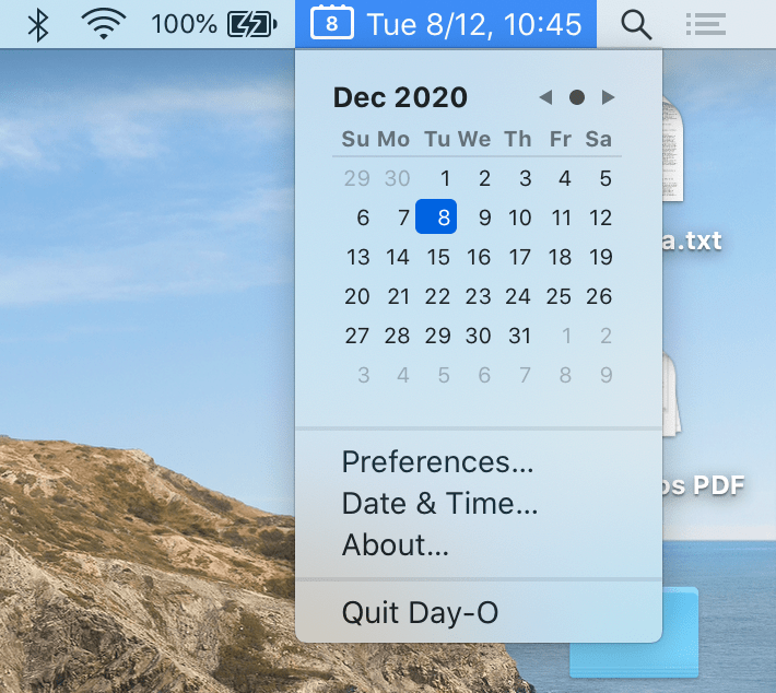 Menubar do macOS mostrando o calendário de dezembro via Day-O.