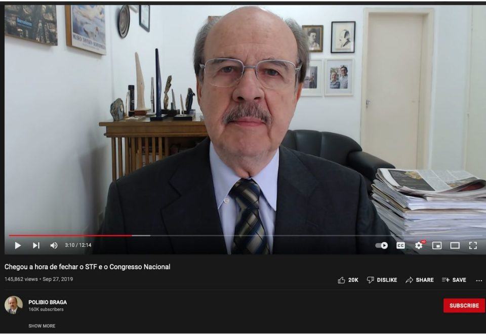 Print de vídeo golpista de Políbio Braga: “Chegou a hora de fechar o STF e o Congresso Nacional”.