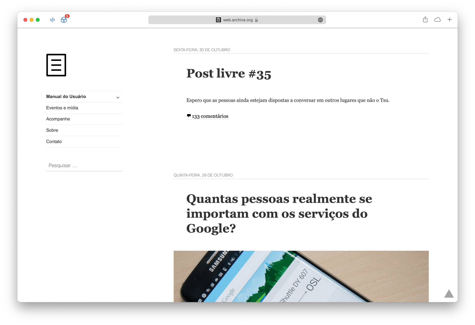 Tema Twenty Fifteen personalizado para o Manual do Usuário.