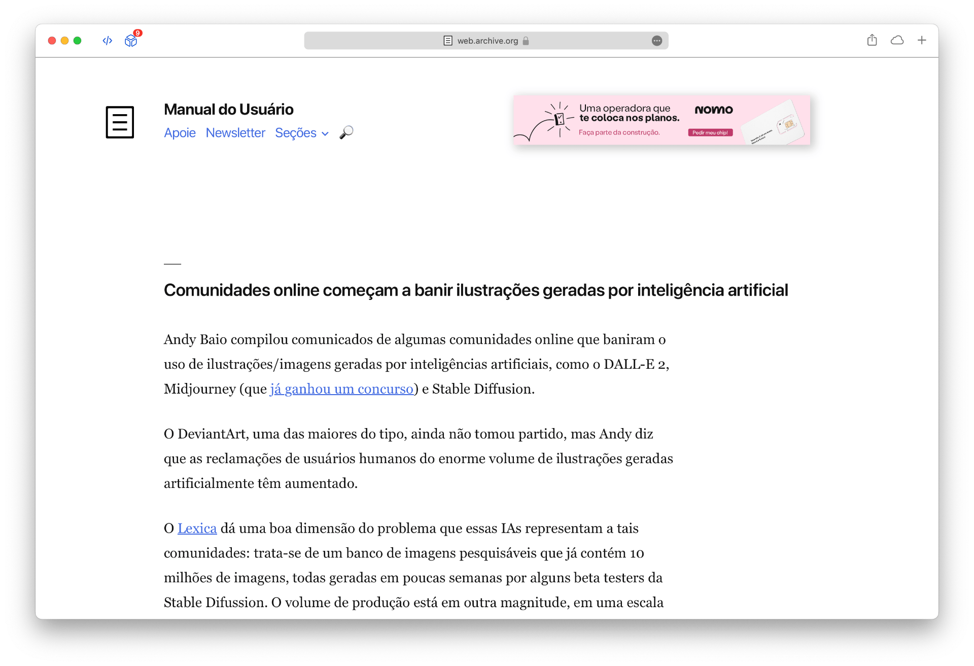 Tema Twenty Nineteen personalizado para o Manual do Usuário.