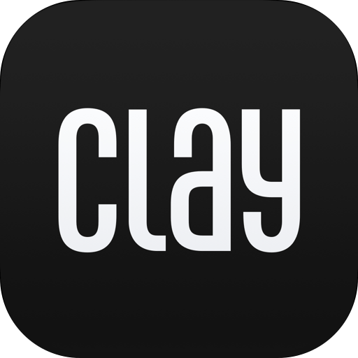 Ícone do aplicativo Clay para iOS: fundo preto e a palavra “Clay” escrita em branco.