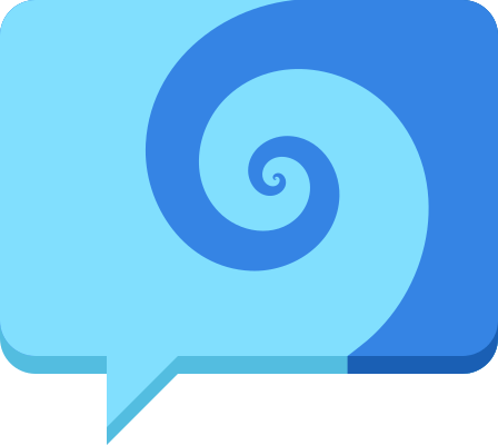 Ícone do Fractal: um balão de mensagem retangular, com um redemoinho em dois tons de azul.