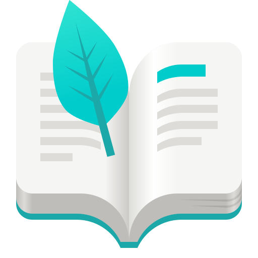 Ícone do Foliate: livro aberto, com uma folhinha que lembra uma pena.