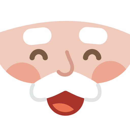 Ilustração do rosto de um Papai Noel, barba e bigode brandos, sorrindo, em close.