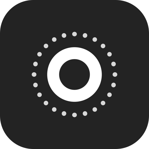 Ícone do Onrise: dois círculos brancos, um pontilhado (externo) e outro grosso, contra um fundo preto.