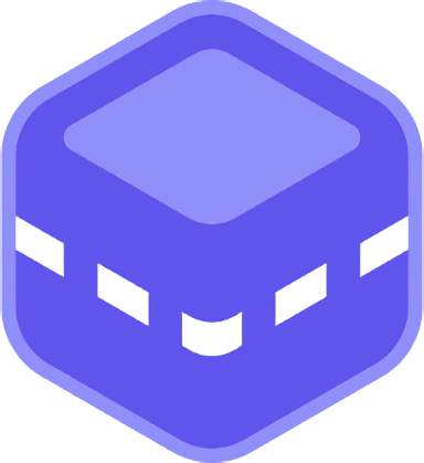 Ícone do StreetPass: cubo roxo em visão isométrica com uma linha pontilhada branca no meio.