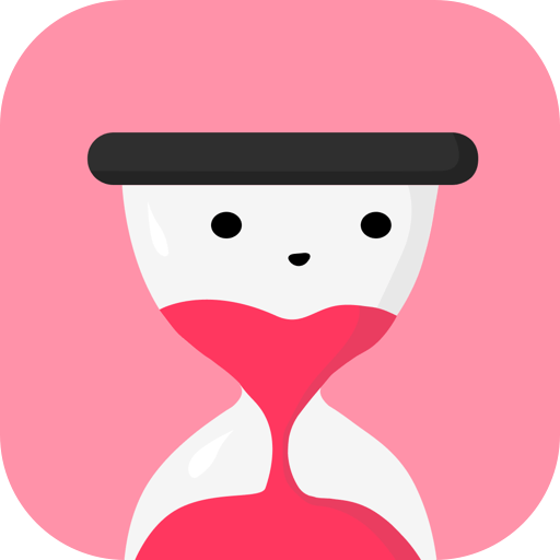 Ícone de uma ampulheta com rosto contra fundo rosa.