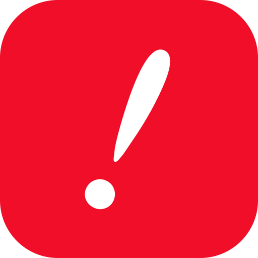 Ícone do Nooti: ponto de exclamação em itálico, branco, contra fundo vermelho.