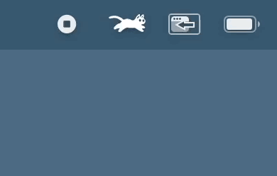 GIF animado do gatinho do RunCat correndo na barra de menus do macOS.