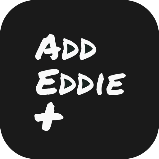 Ícone do Add Eddie: retângulo preto com o texto “Add Eddie +” em letra cursiva.