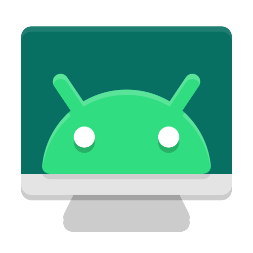Ícone do scrcpy: a cabeça do boneco do Android dentro de um monitor de computador.