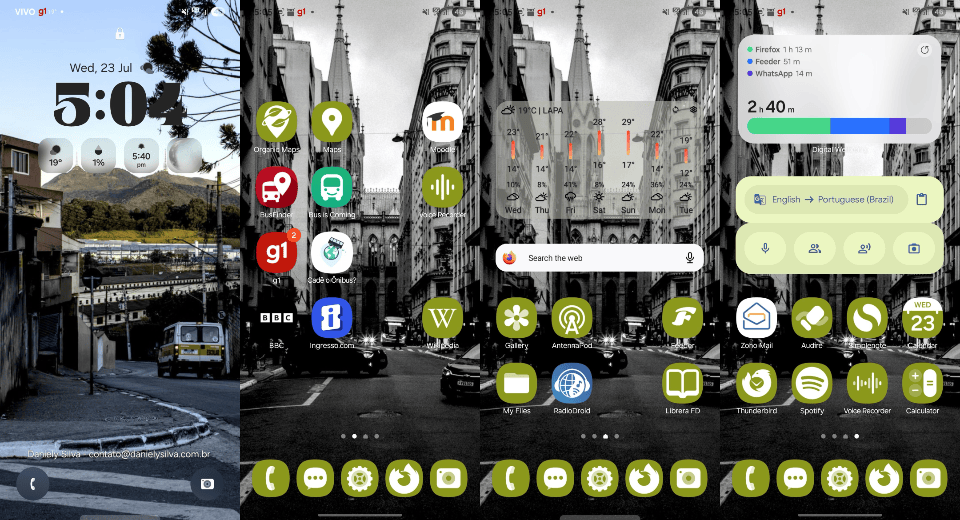 Quatro telas de celular Android.