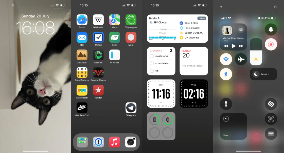 Quatro telas do celular do Felipe.