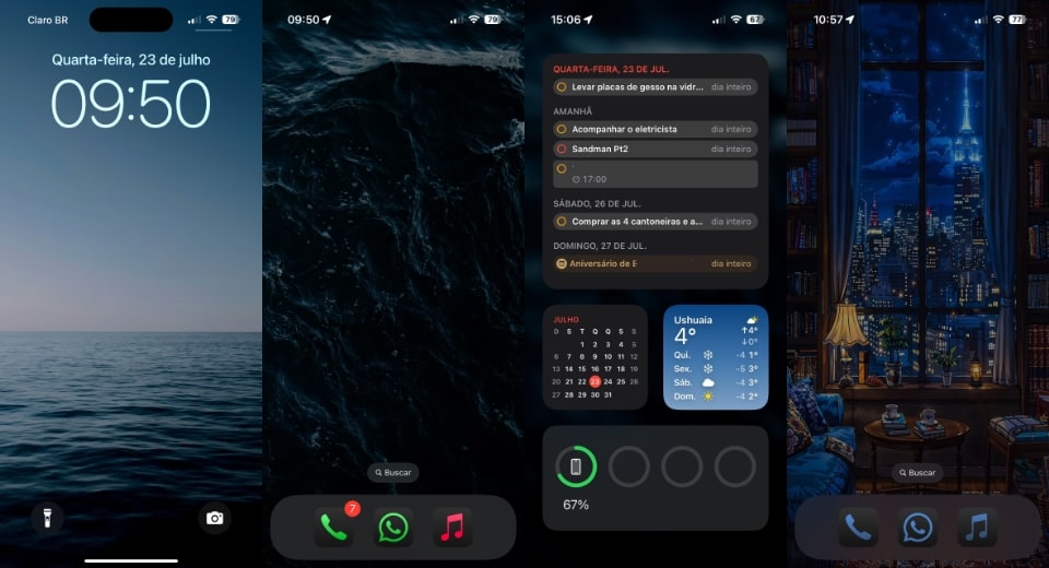 Quatro prints do iPhone 15 com iOS 18.5 do Eduardo. Tamanho original.