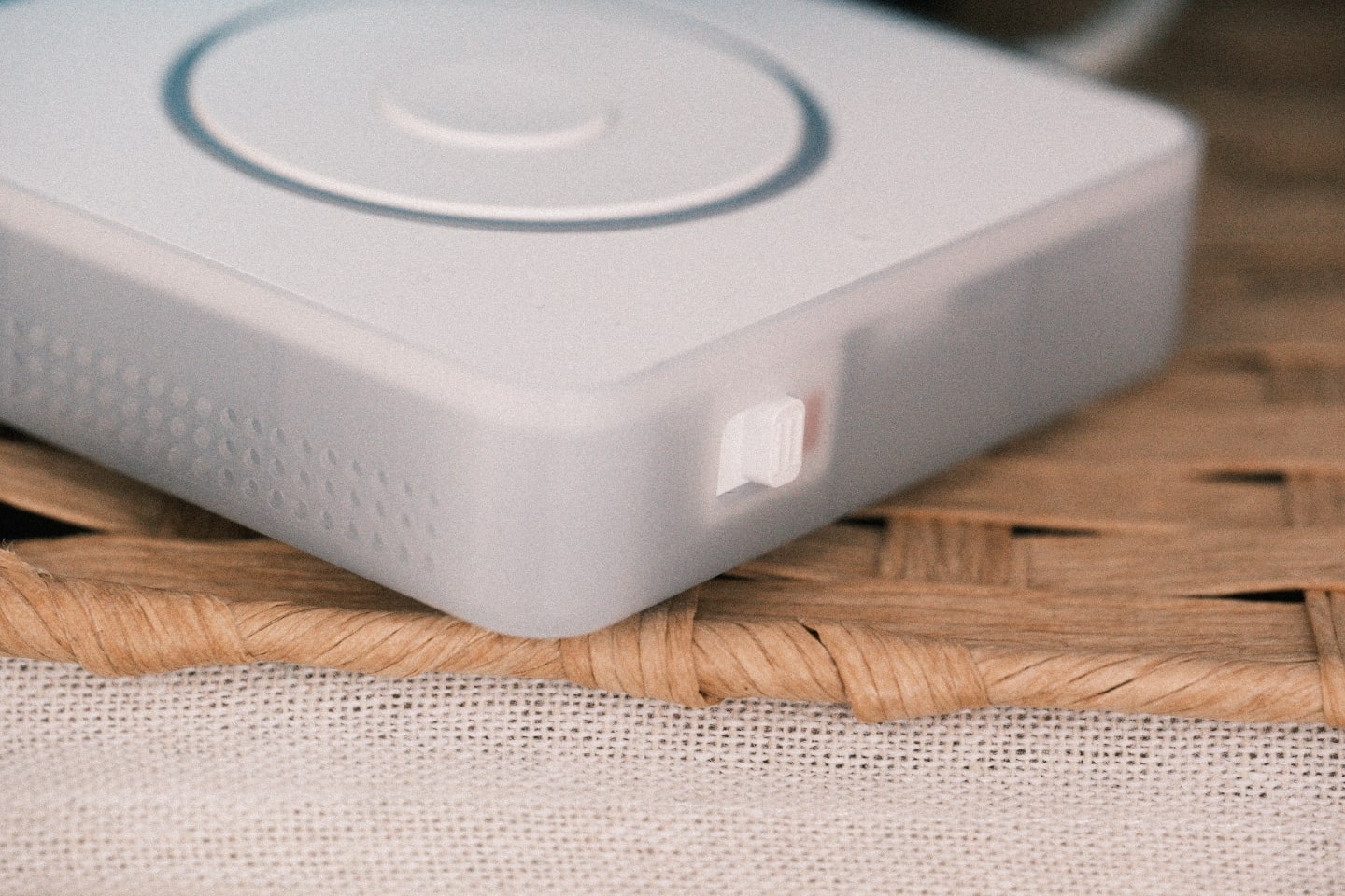 Detail of the switch on one side of the Voice PE. It physically turns off the microphones.