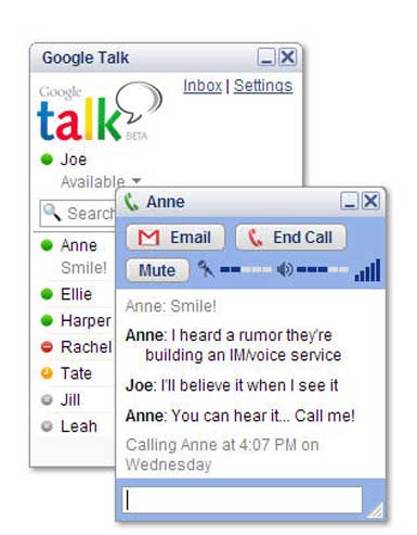 Screenshot of two windows (contacts and conversation) from the old Google Talk.