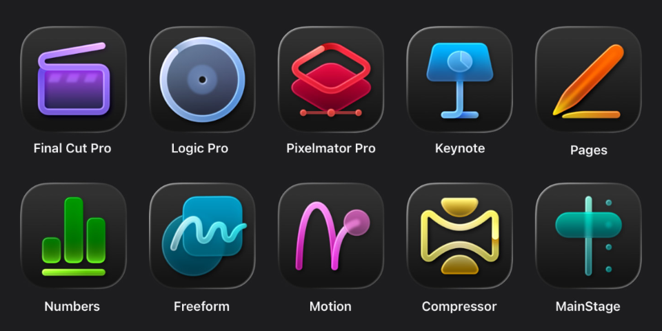 All icons for the ten Apple Creator Studio apps.