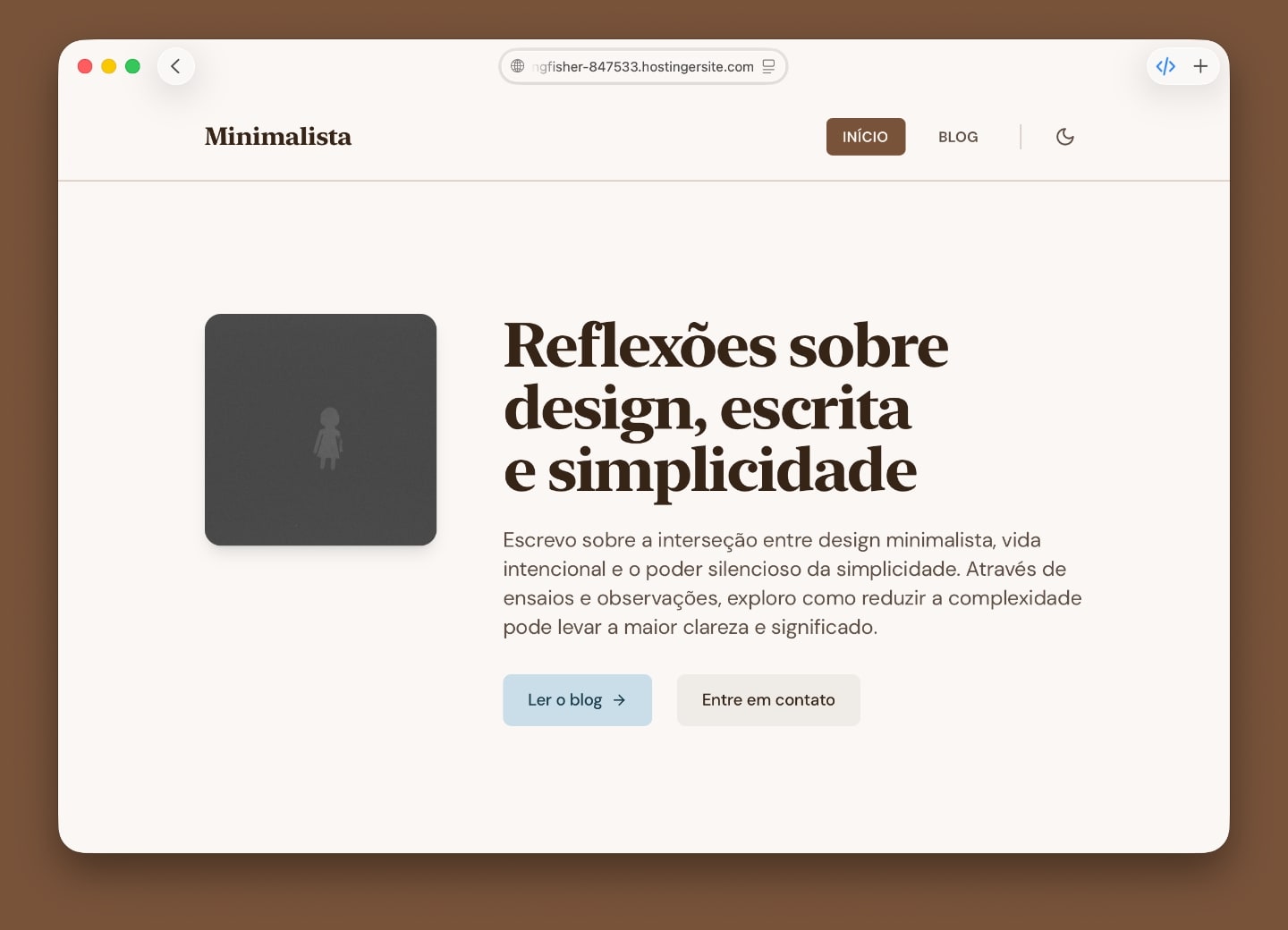 Print de um site minimalista desenvolvido com o Horizons da Hostinger.
