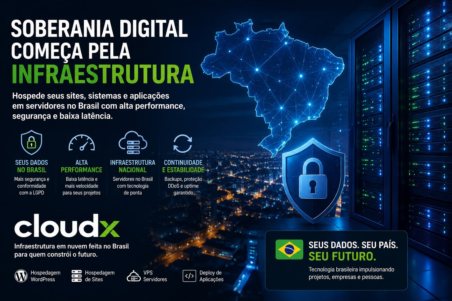 Banner da Cloudx: “Soberania digital começa pela infraestrutura.”