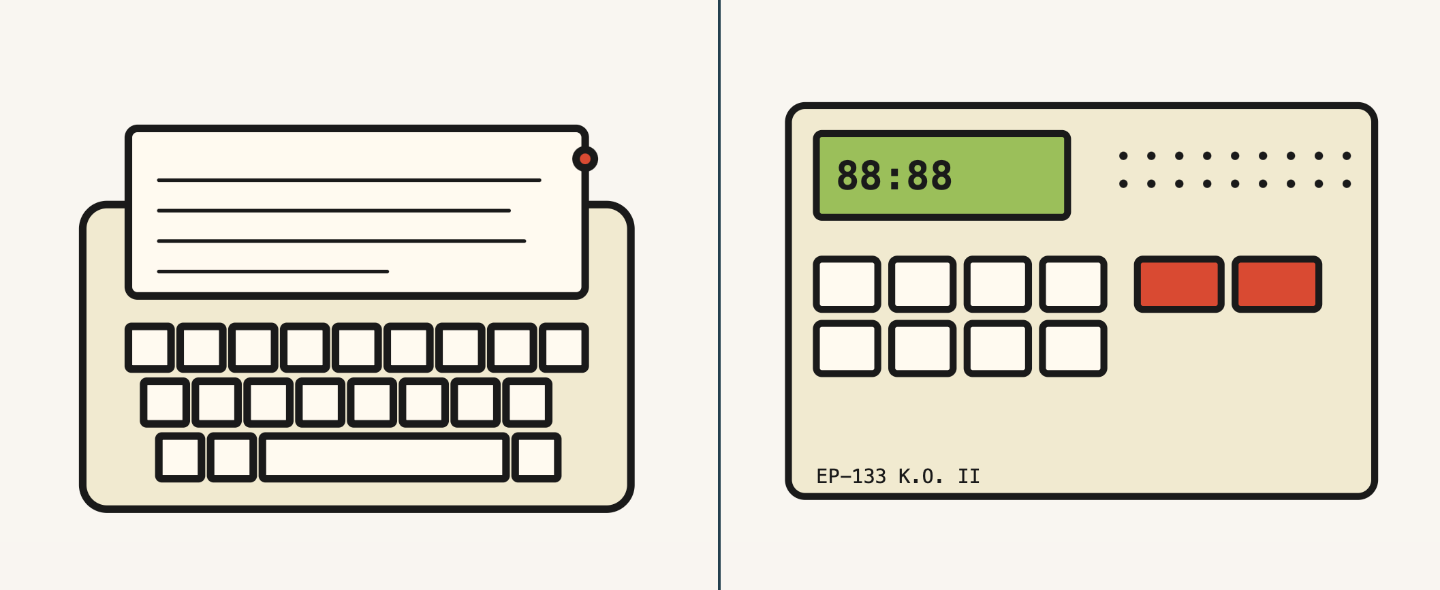 Ilustrações de um Freewrite e um EP-133.