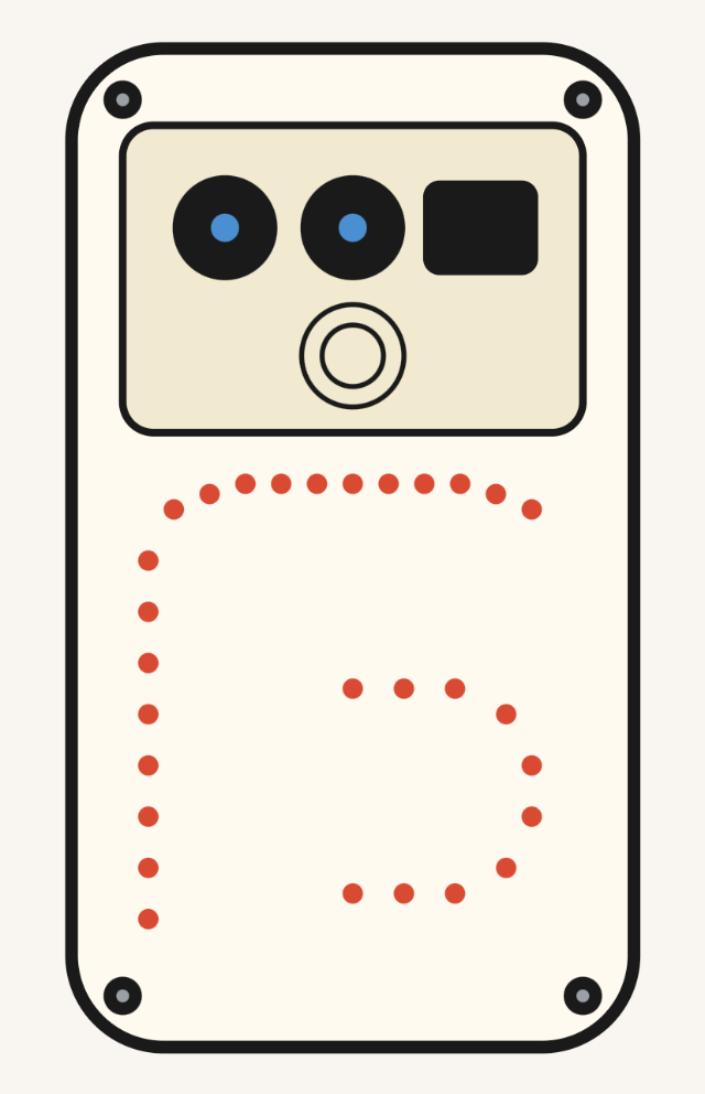 Ilustração dos “glifos” na parte de trás de um celular da Nothing.
