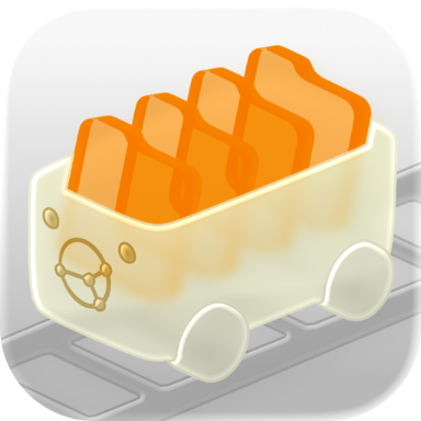 Synctrain icon: a cute little train carrying some orange folders.